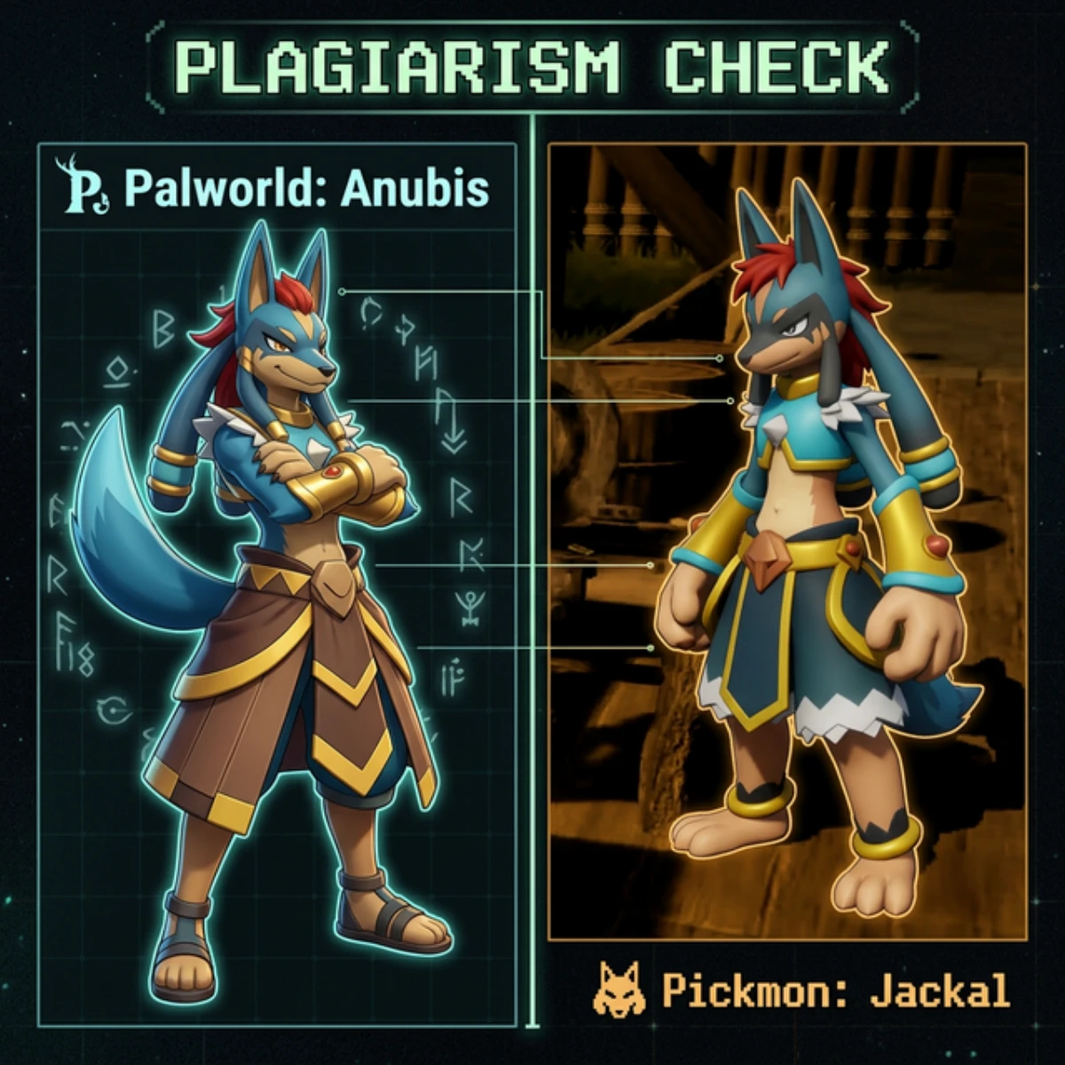 Pickmon Jackal Guard vs Palworld Anubis